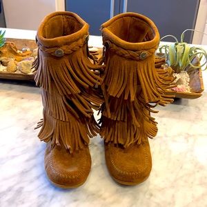 Girls Minnetonka Brown Fringe Boots